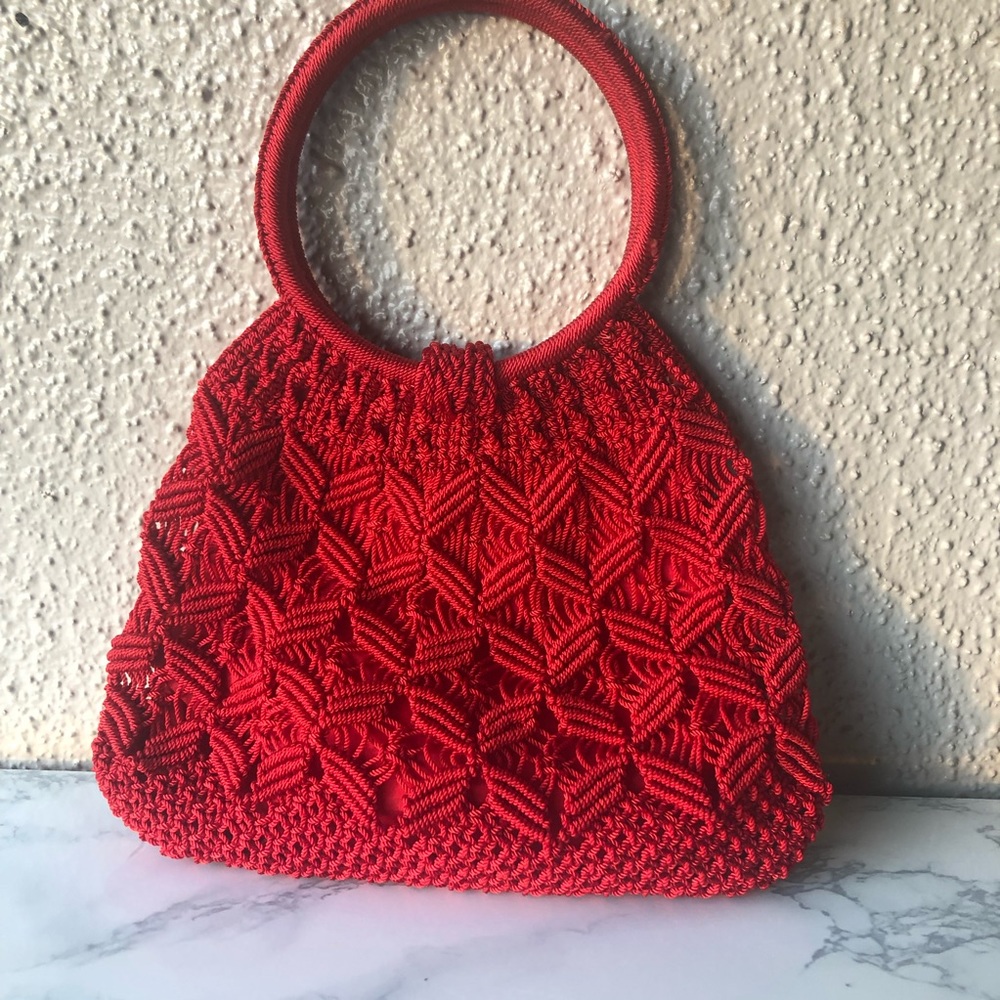 Macrame Crochet Handbag red - Picture 2 of 9